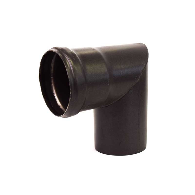 Curva 90° a due settori con ispezione ø80 serie pellet 1.2mm acciaio al carbonio verniciato nero