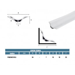Profilo igienico rigido con laterale morbido 2,5 metri bianco / angolare interno-esterno / tappo terminale